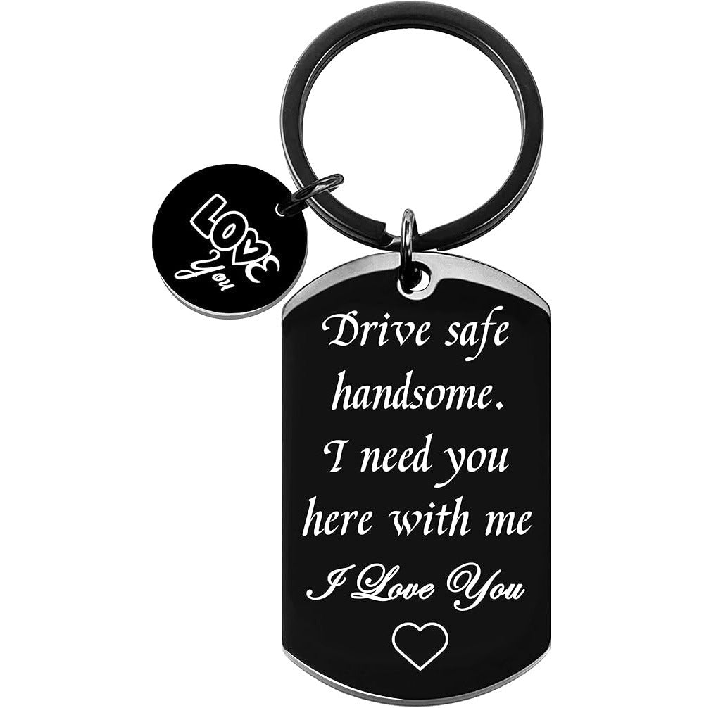Driving Safety Keychain Boyfriend Birthday Father's Day Christmas Valentine's Day Men's Husband Gift Black