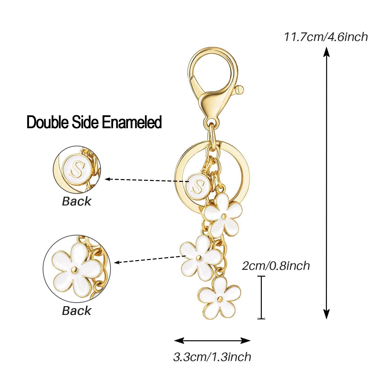 Initial Keychain Flower Charms for Key Cute Letter Keyring Bag Charm 26 Letter Flower Cherry Blossom Daisy Keychain
