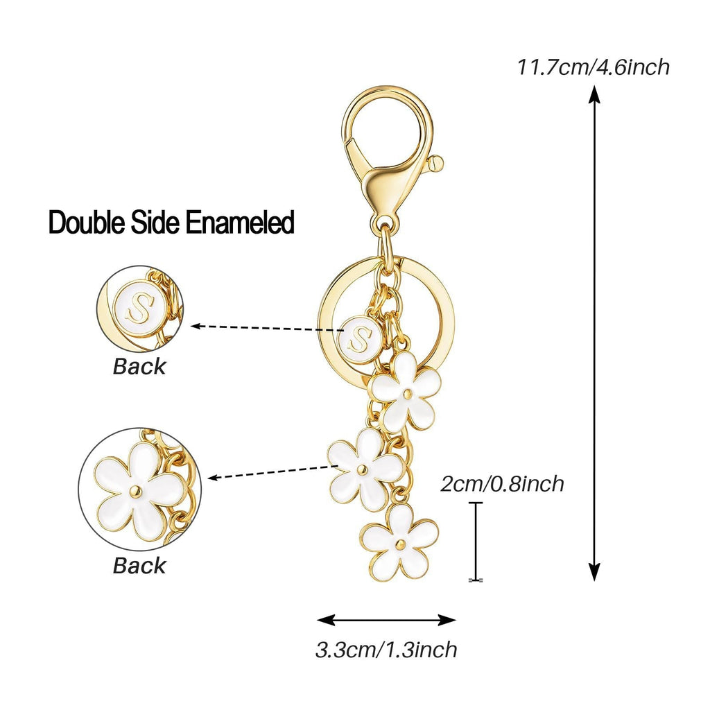 Initial Keychain White/Pink Flower Charms for Key Cute Letter Keyring Bag Charm 26 Letter Cherry Blossom Daisy Keychain