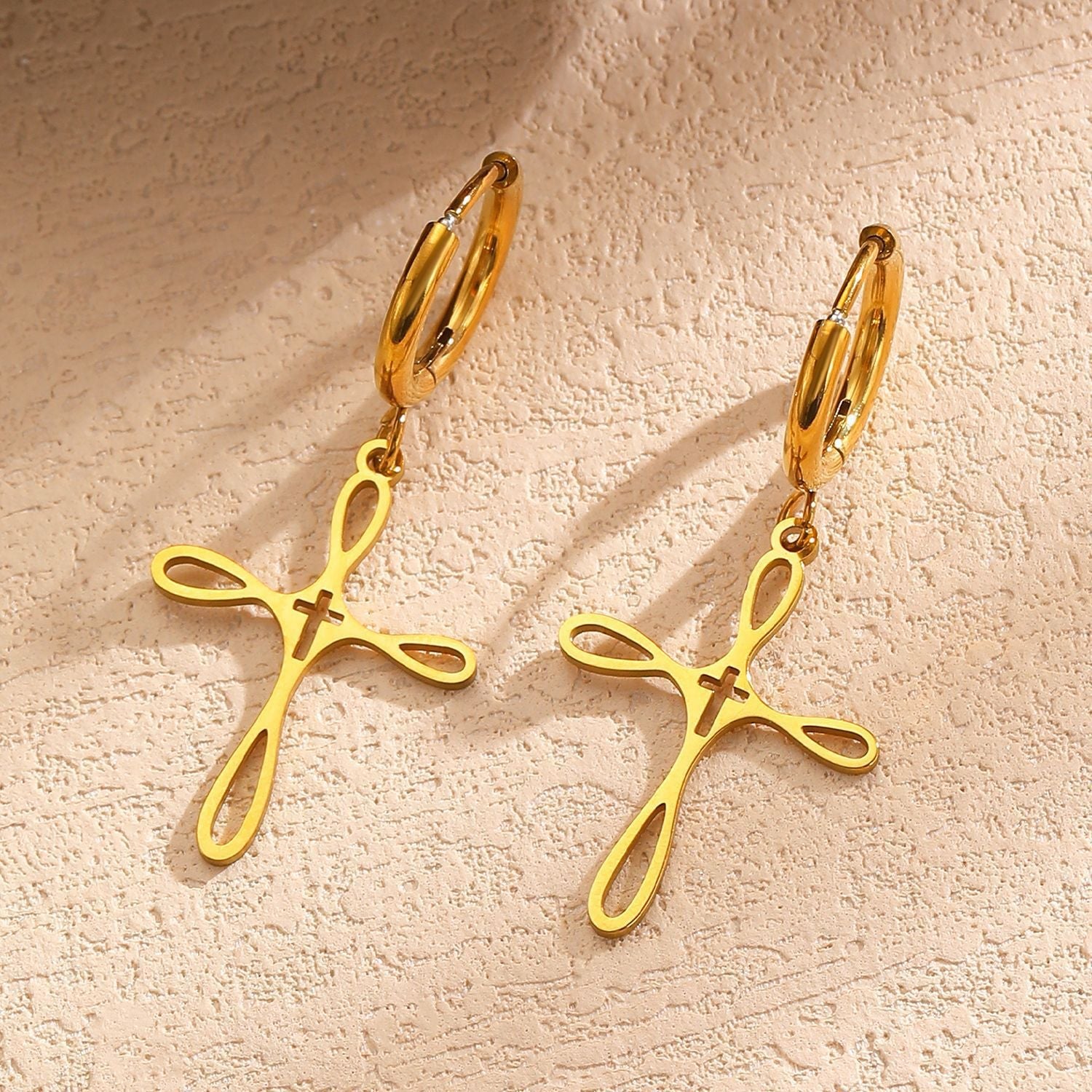 Cross Pendant Stainless Steel Clavicle Chain & Earrings Set Simple Daily Jewelry