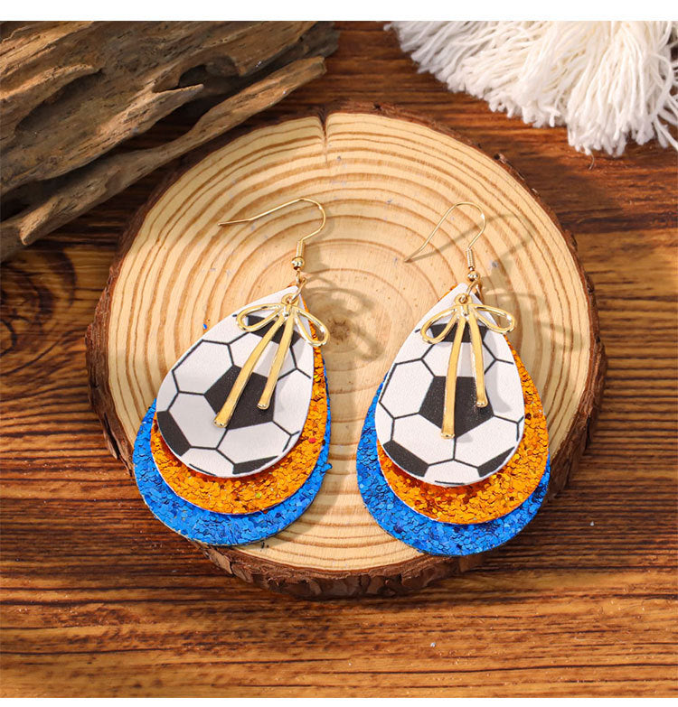 Sports Team Faux Leather Earrings - Volleyball, Basketball, Football, Baseball Geometric Drop Dangle Earrings