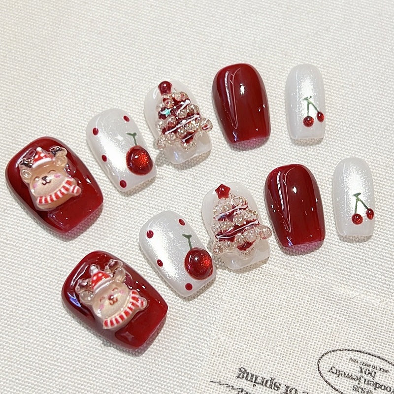 Christmas wear nail high quality three-dimensional Christmas tree autumn and winter handmade fake nail nail patch