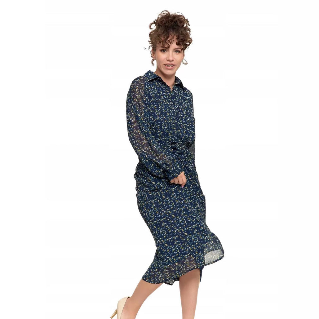 Fashion Floral Print Cardigan Dress – Loose Long Sleeve Shirt Midi, Open-Front Layering Piece