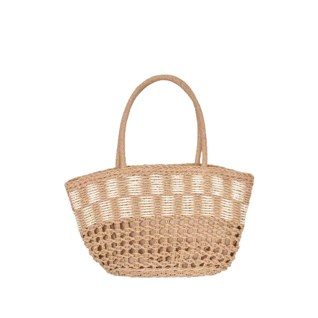 Hollow-Out Handwoven Straw Bag – Women's Commuter Shoulder Tote, Large Beach Shopper