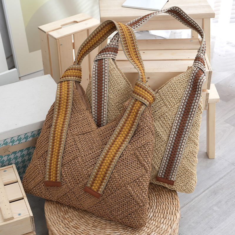 Women’s Lightweight Woven Bag – Delicate Summer Straw Shoulder Purse, Handmade Textured Tote