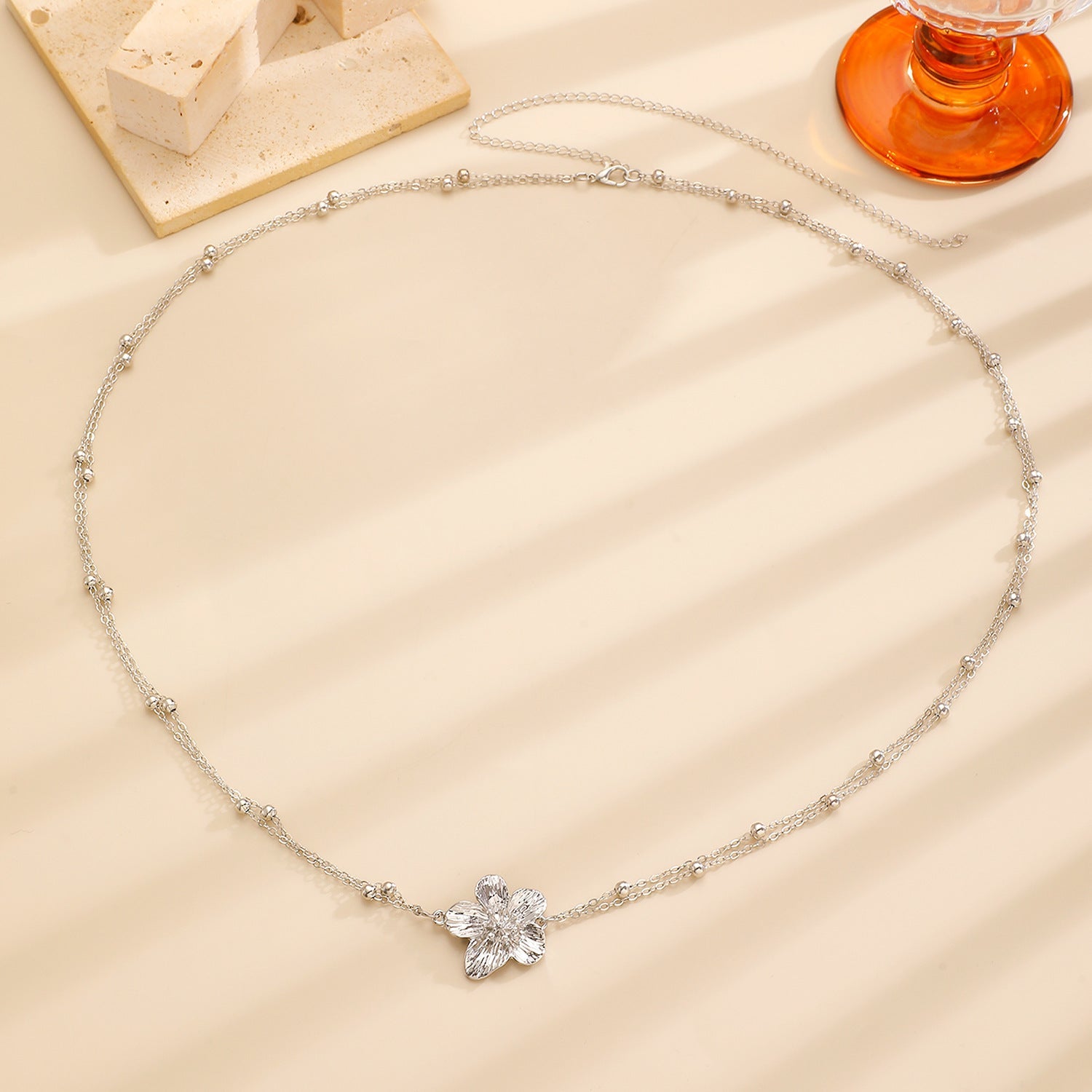 Simple Women's Metal Frangipani Flower Beaded Waist Chain Beach Belly Chain
