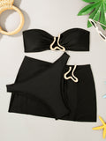 Swimsuit solid color three-piece swimsuit gold musical symbol accessories bikini bikini