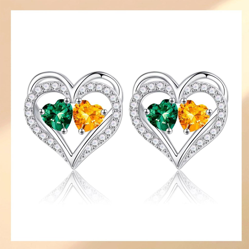 Sterling Silver Birthstone Heart Earrings