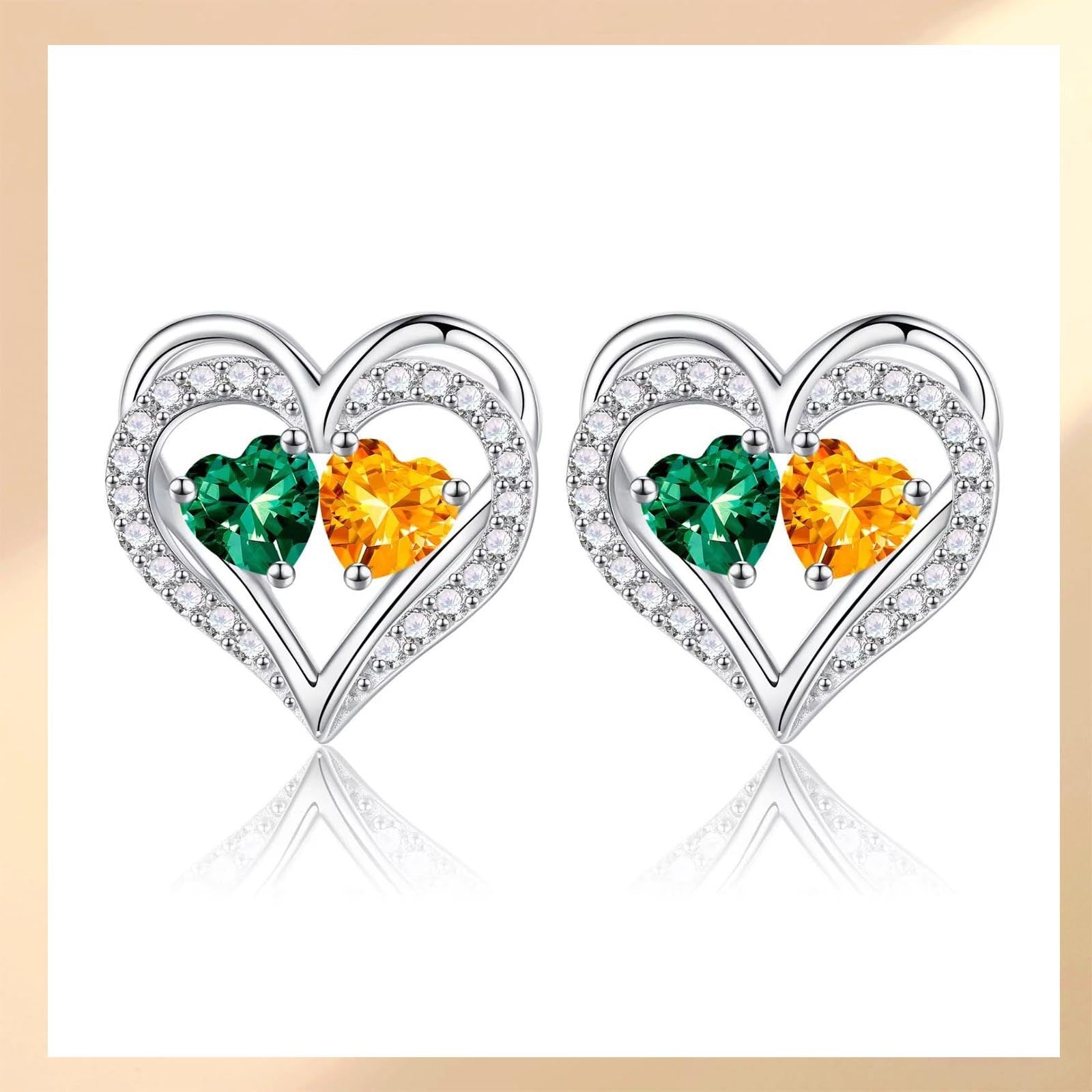 Sterling Silver Birthstone Heart Earrings