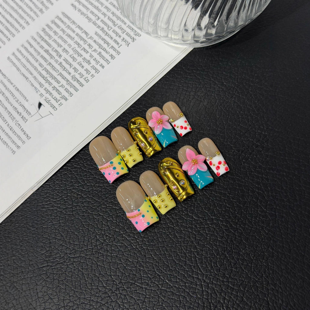 Hand painted sweet cool three-dimensional engraved patch French gradual change blush nail sweet wear