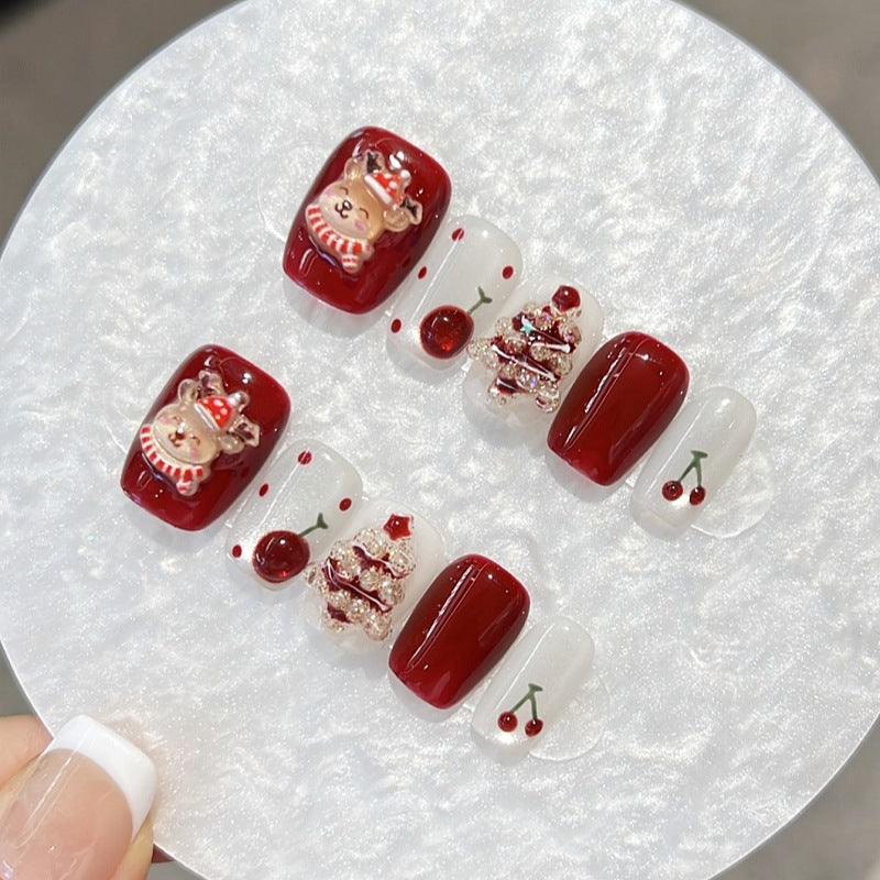 Christmas wear nail high quality three-dimensional Christmas tree autumn and winter handmade fake nail nail patch
