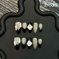 Short Engraved Retro Fragrance Handmade Press on Nails Temperament