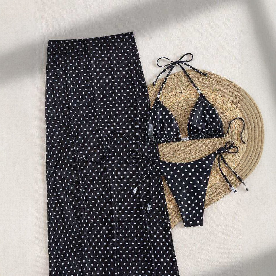 Sexy Tie Bikini Three Piece Swimsuit Polka Dot Accessories Sports Style