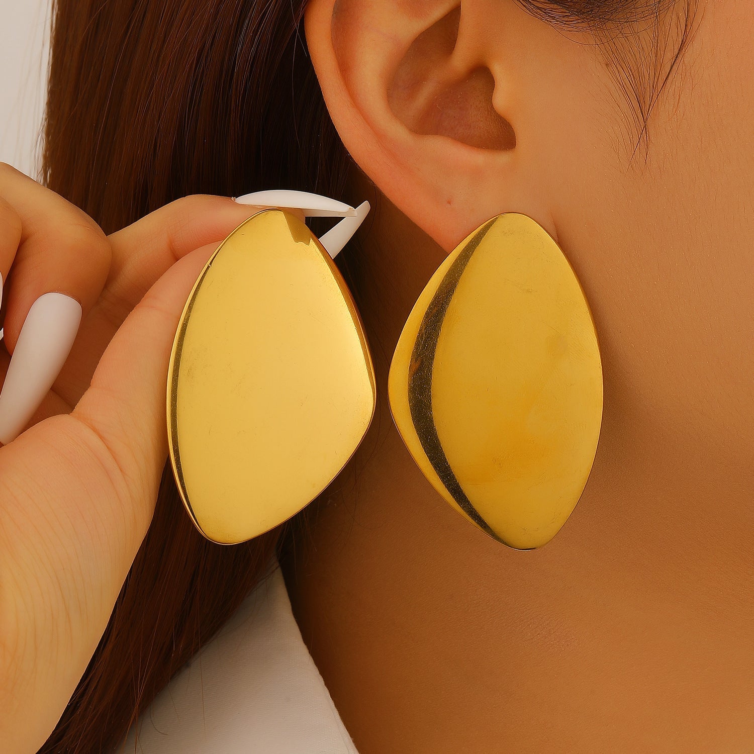 Exaggerated Stainless Steel Smooth Oval Studs Punk Minimalist Irregular Earrings