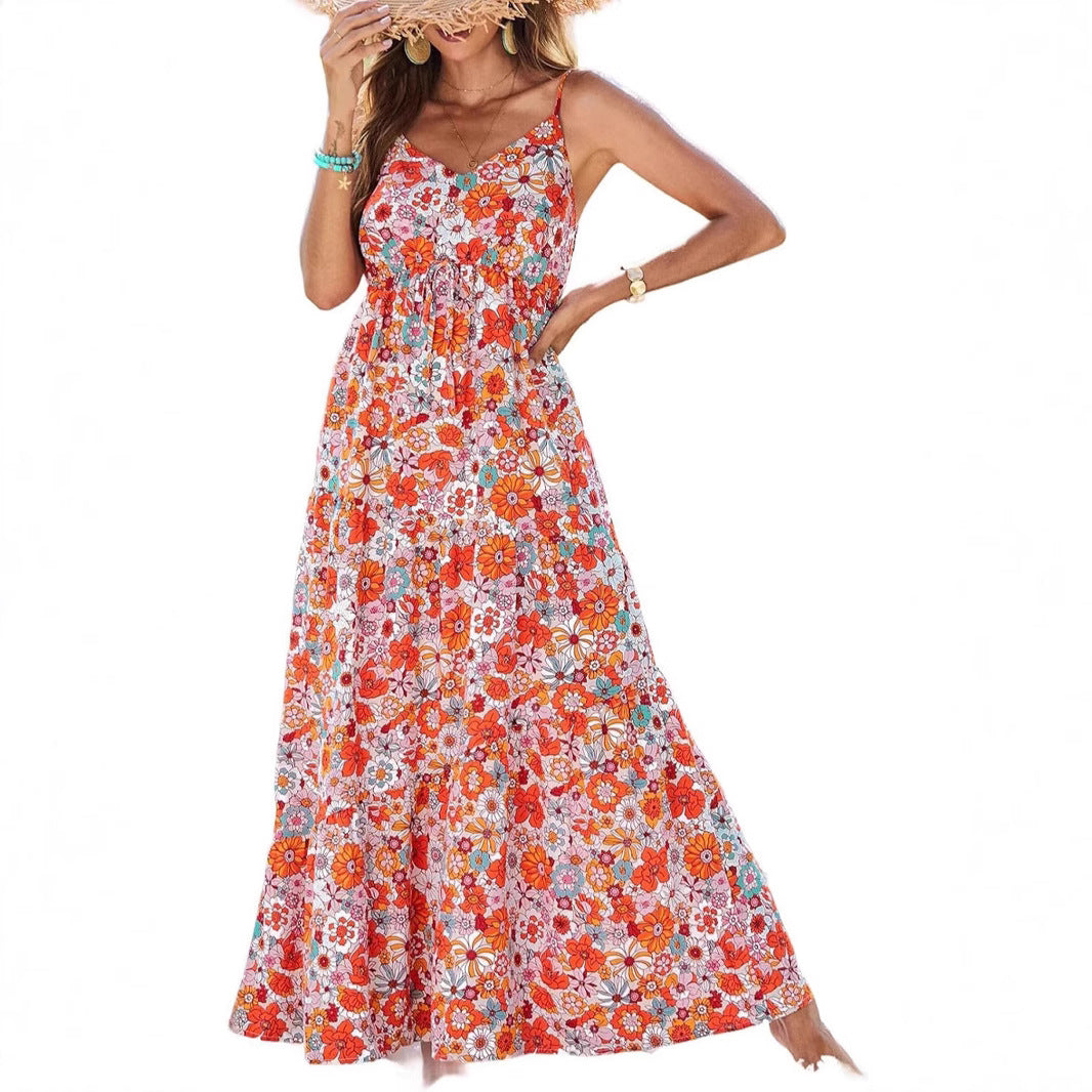 Summer Dress Casual Women's Bohemian Sleeveless Print Long Layered Long Dress Beach Dress