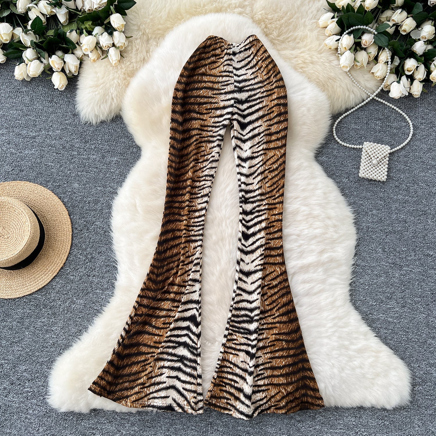 Women's Sexy Fashion Leopard Flare Pants - Leopard Print Stretchy Skinny Leg, Slimming Casual Trousers
