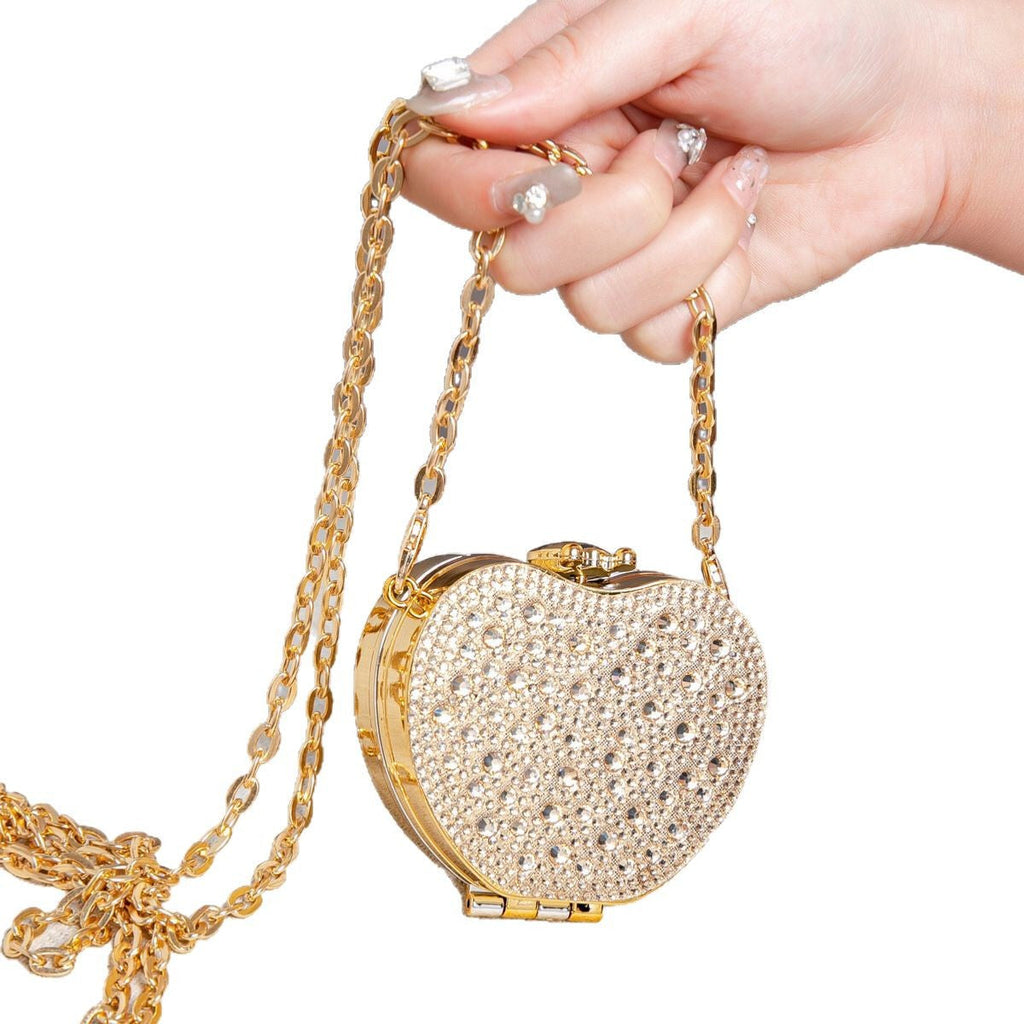 Elegant Mini Double Sided Rhinestone Purse – Heart Shaped Acrylic Mirror Bag, Trendy Mini Lipstick Purse for Prom