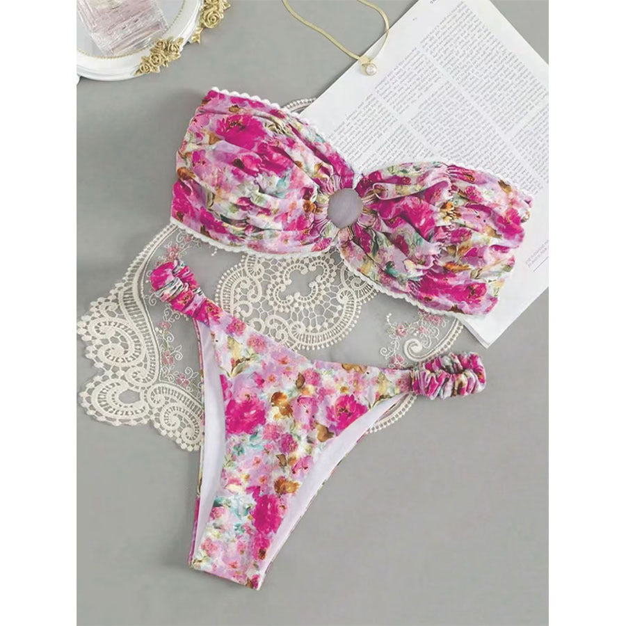 Tube Top Bikini Swimsuit Female Sexy Floral Hot Spring Resort Split Swimsuit Swimming Mod Floral Bandeau Bikini Swimsuit