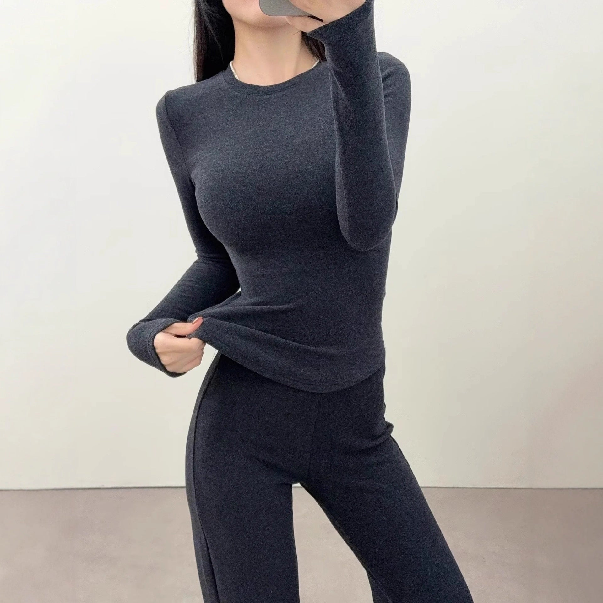 Hourglass Waist Long Sleeve T-Shirt beige