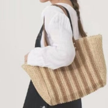 Zip-Top Woven Bag – Fall Beach Large Tote, Versatile Fashion Vacation Handheld Shoulder Straw Purse