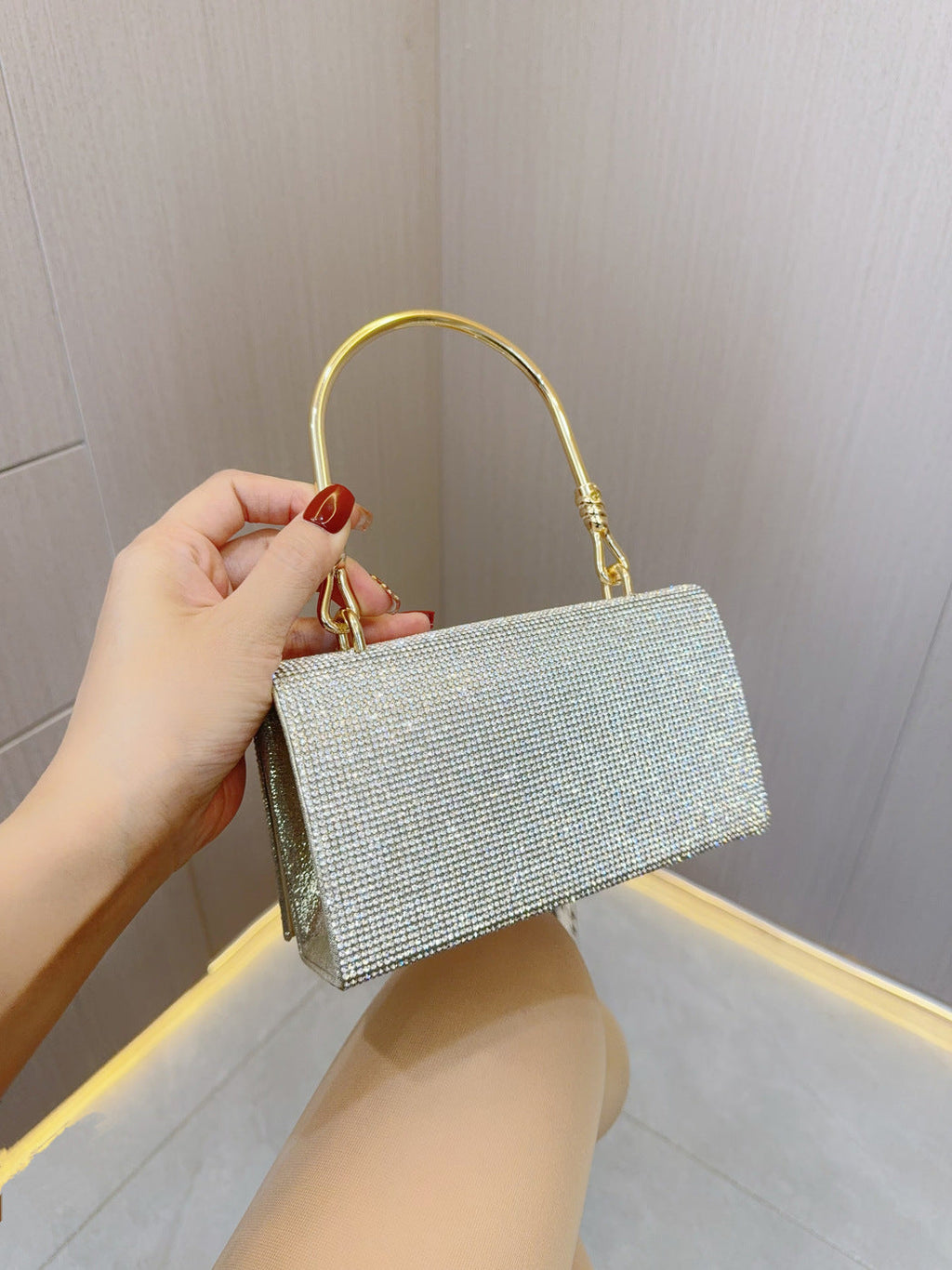 Rhinestone Evening Bag Wedding Birthday Banquet Party Purse Silver