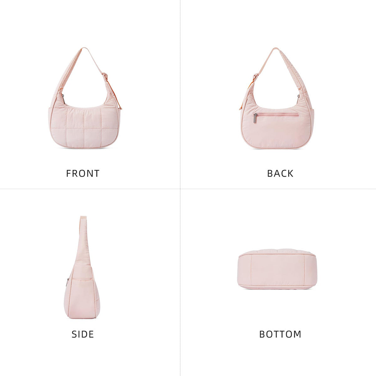 Nylon bag large capacity women's armpit bag, down bag versatile shoulder bag, solid color silk cotton handbag, puffer bag hobo