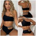 Women's Sexy Solid Color Nylon Two-Piece Swimsuit with Removable Hard Cups Bikini Set
