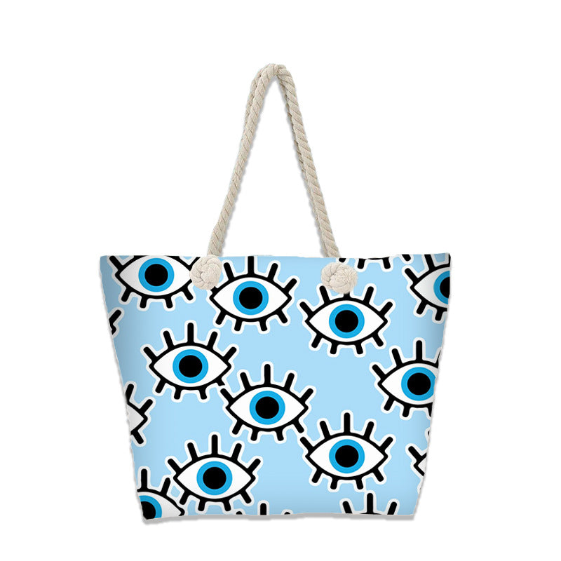 Evil Eye Beach Bag – Portable Travel Handheld Tote, Casual Shoulder Purse, Large Vacation Shopper