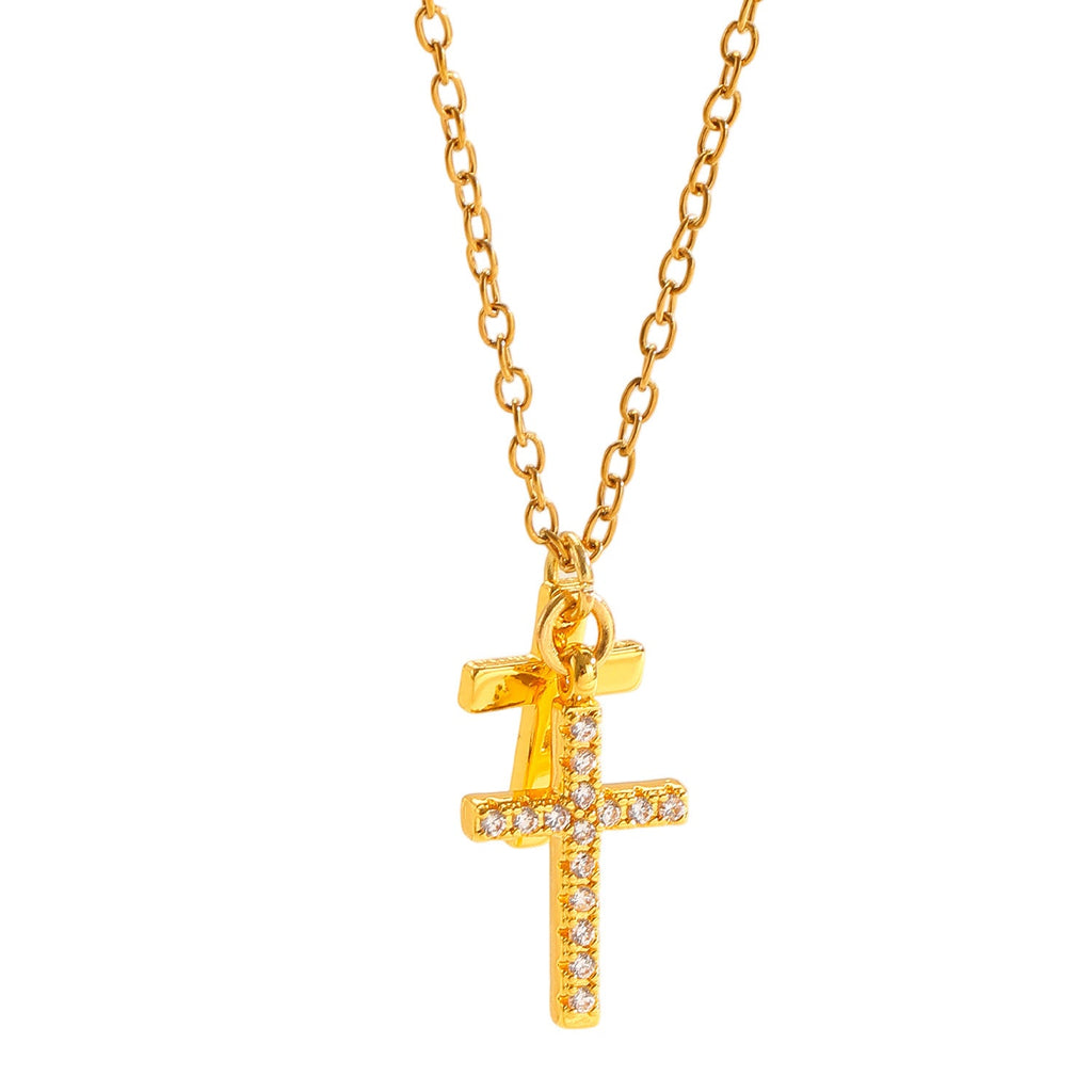 Double Cross Necklace Women Luxury Zircon Cross Pendant Clavicle Chain Daily Office Jewelry