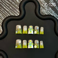 Short Duckbill 3D Carved Painted Floral HandmadePress on Nails