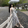 Floral Print High Waist Fairy Dress with Lotus Edge Ruffles
