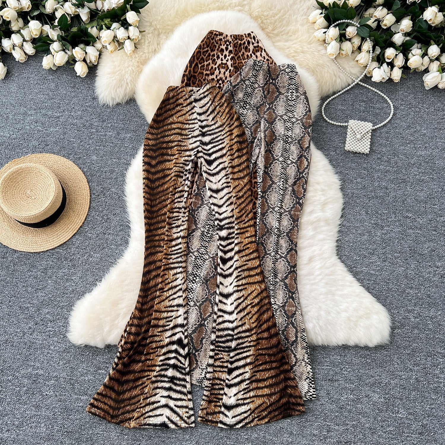 Women's Sexy Fashion Leopard Flare Pants - Leopard Print Stretchy Skinny Leg, Slimming Casual Trousers