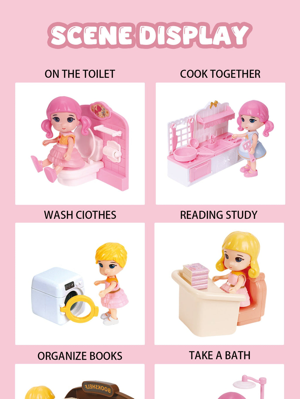 Mini Home Accessories DIY Doll House Furniture Assembly Model Simulated Bedroom Kitchen Decoration Pretend Play Toy Girl Gift