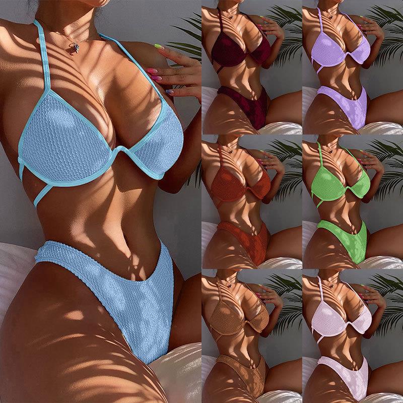 Lace up Backless Beach Bikini Multi color Underwire Triangle Two piece Swimsuit