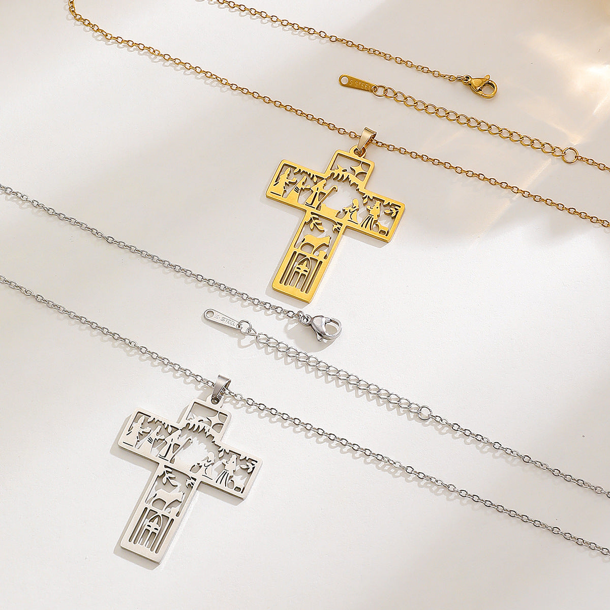 Stainless Steel Hollow Wizard Cross Necklace