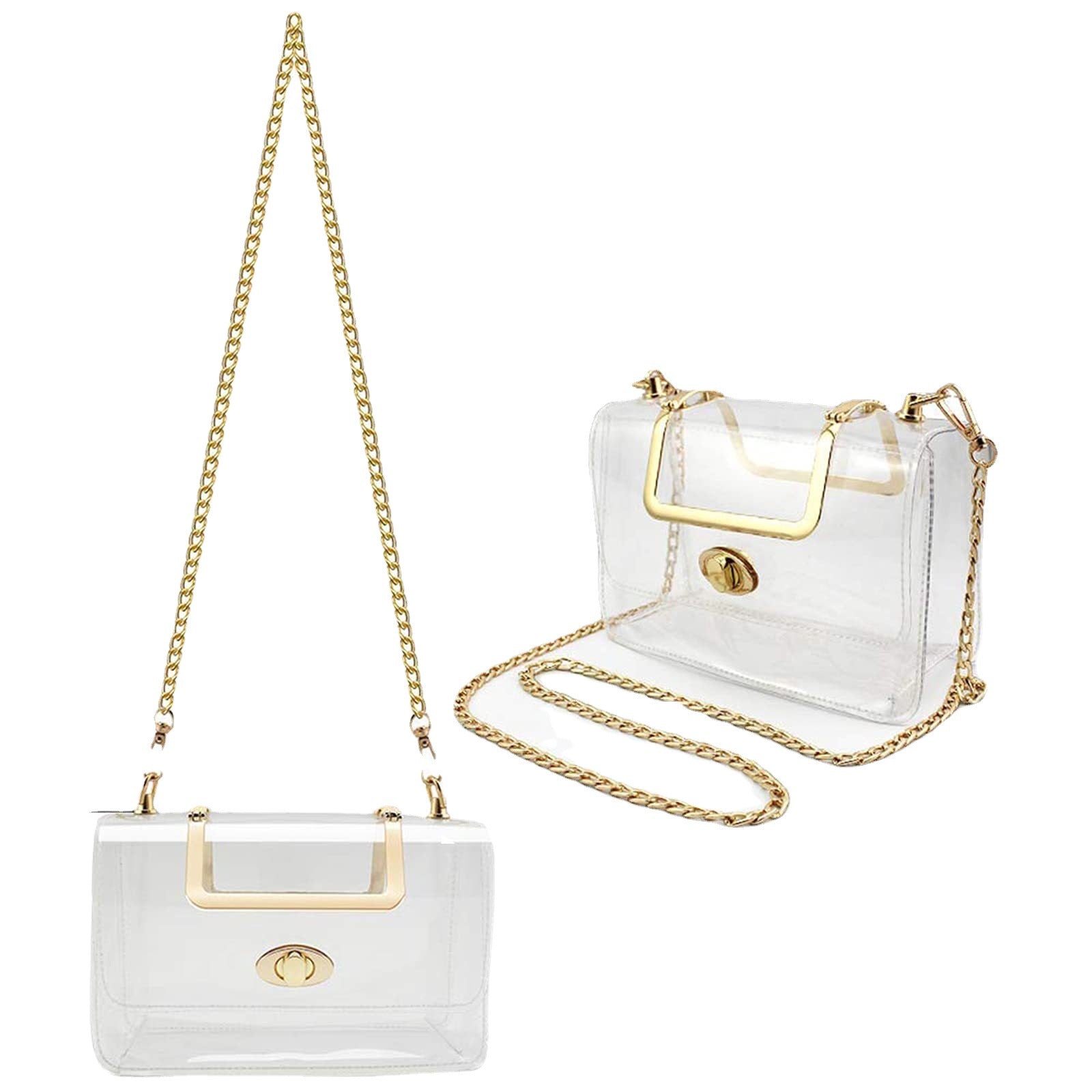 Women's Transparent evening Clutch Bag – Stylish Clear Crossbody Shoulder purse with Removable Gold Chain Strap