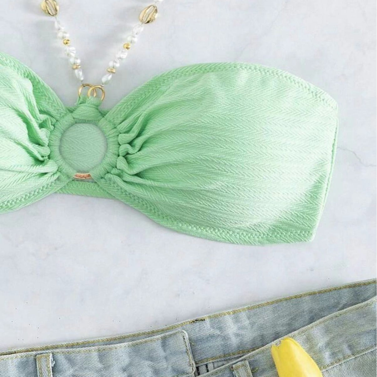 Sexy Solid Neck Ladies Beach bikini Ruched Bust Halter Bikini Swimsuit