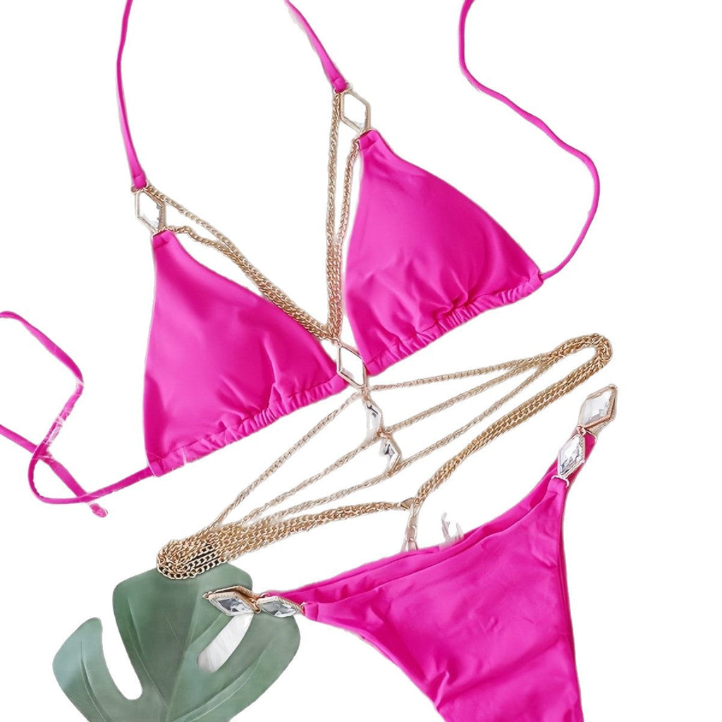 Sexy bikini crystal diamond body chain decorative swimsuit straps split beach swimsuit