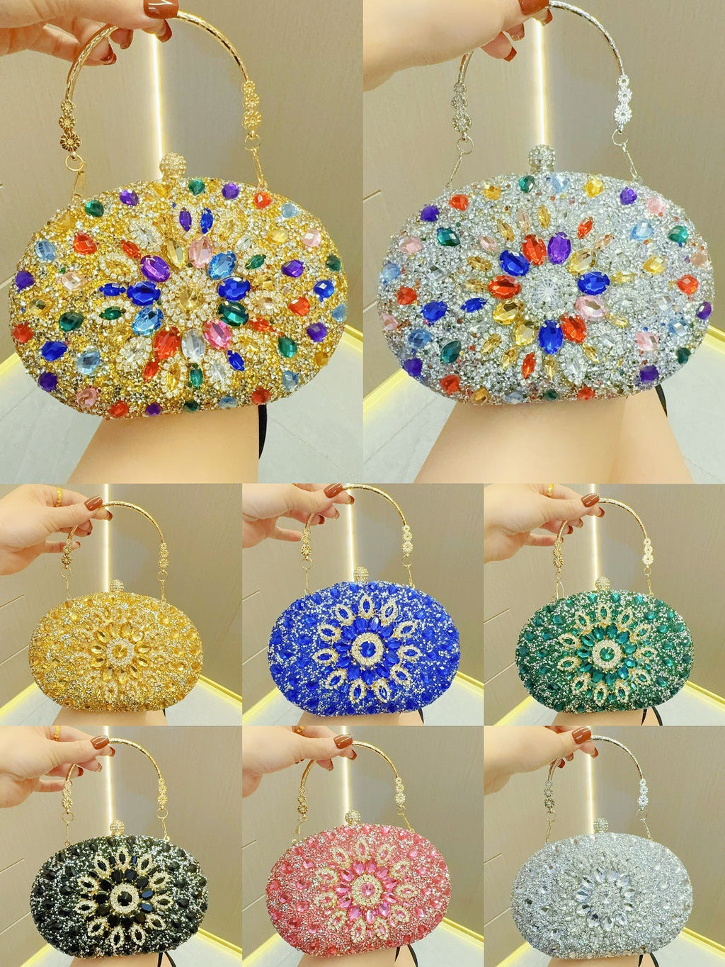 Clutch Purses for Women Evening Bag Nude Purse Luxury Handbag Bride Wallet Glitter Multicolor Rhinestone Bags