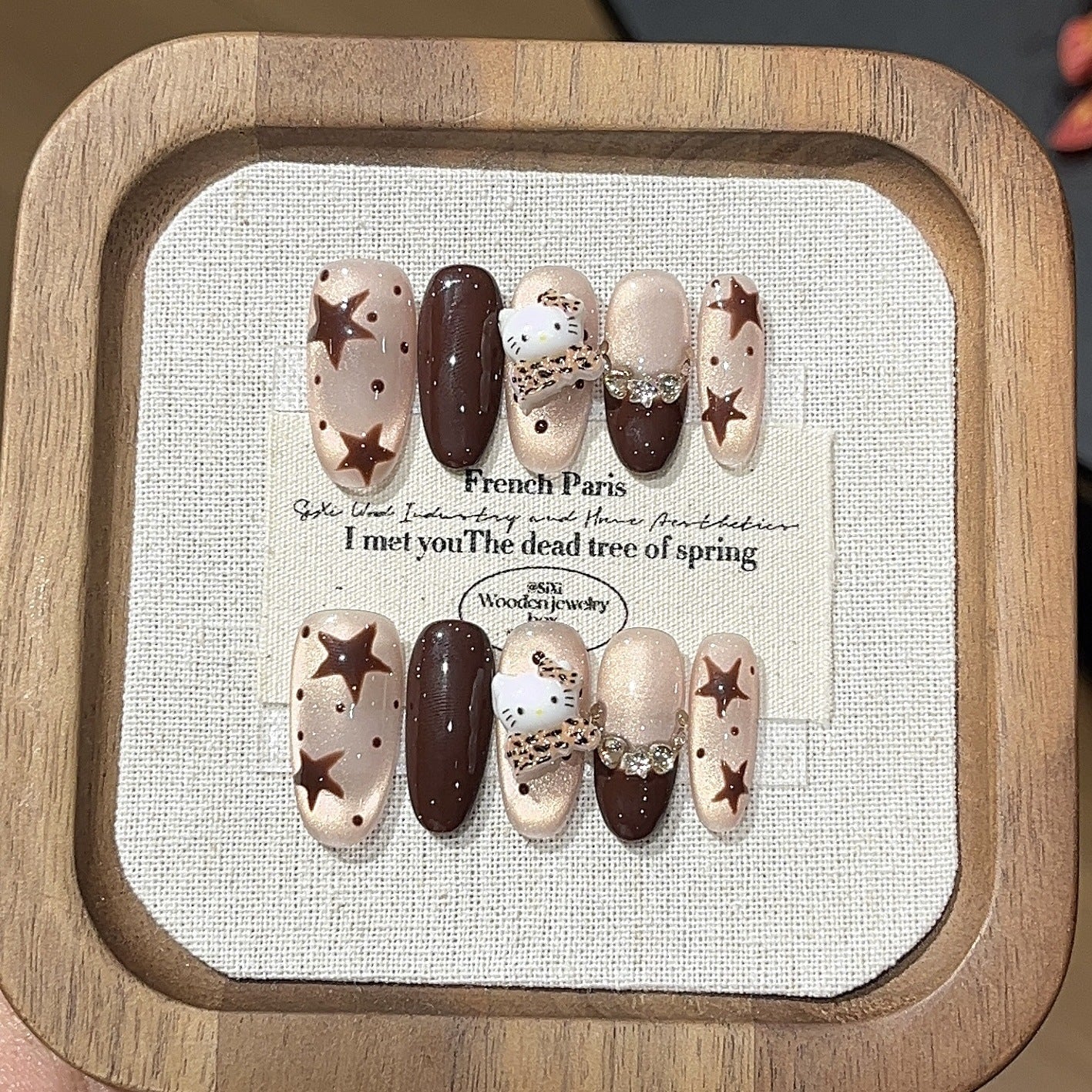 Hand-painted brown coffee star polka dots flash cat's eye handmade armor