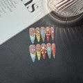 Dopamine Hand Painted 3D Carved Shell HandmadePress on Nails Removable