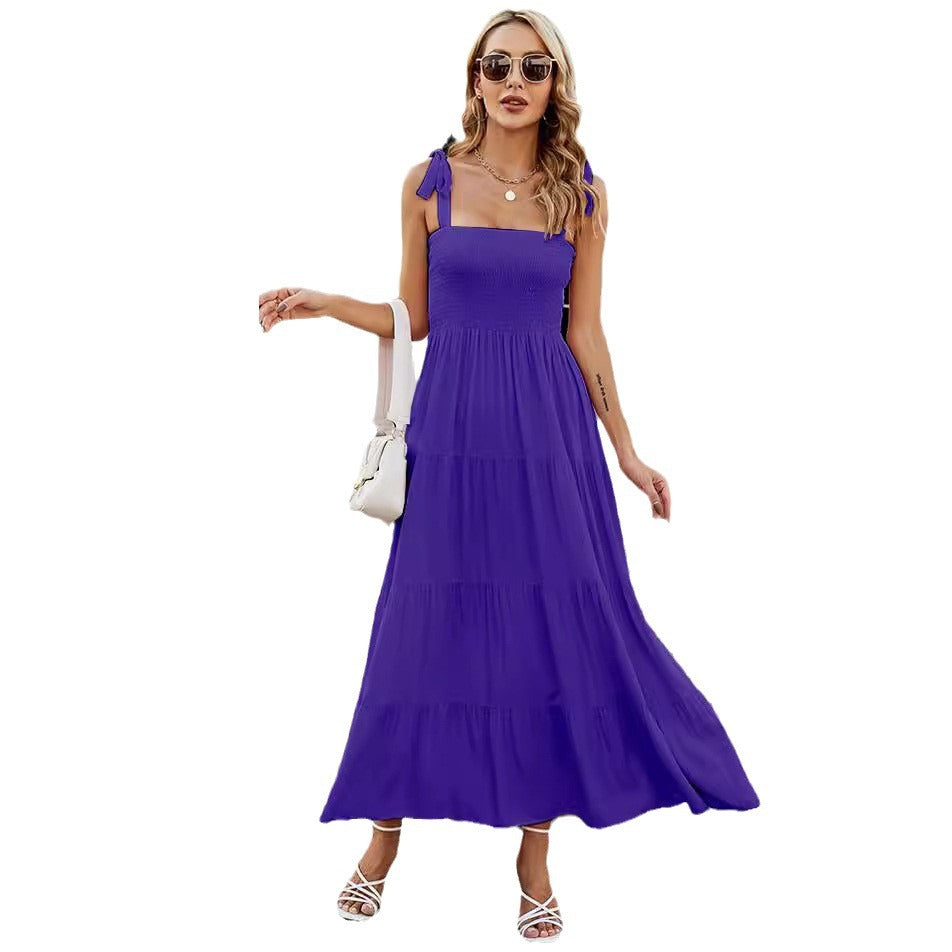 Sleeveless Floral Print Long Suspender Dress - Spice Girl Inspired A-Line Sundress for Tea Party & Casual Wear