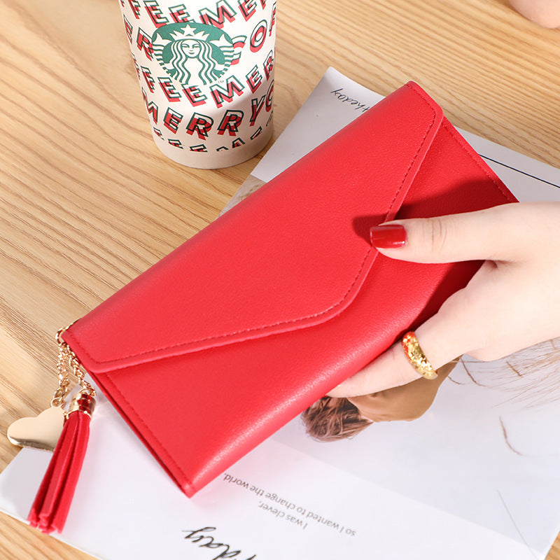 Wallet women's long, fringed three-fold flip clutch bag, simple women's wallet evening