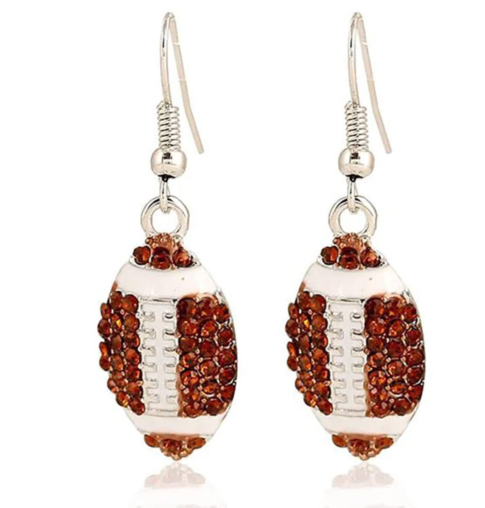 Rhinestone Football & Rugby Earrings for Women - Sparkling Sports Fan Dangle Drop Stud Earrings