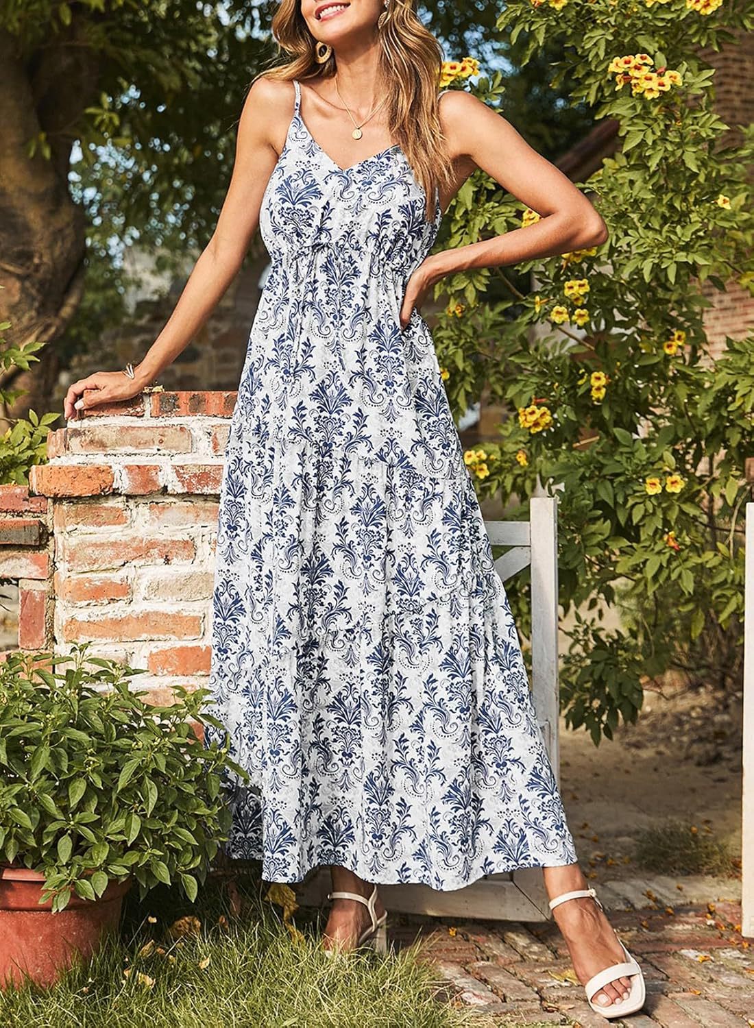 Summer Dress Casual Women's Bohemian Sleeveless Print Long Layered Long Dress Beach Dress