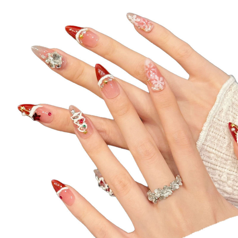 Red Velvet Snowflake Christmas Blush French Christmas Atmosphere Nail Art Handmade Nail Wear