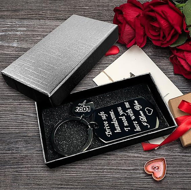 Driving Safety Keychain Boyfriend Birthday Father's Day Christmas Valentine's Day Men's Husband Gift Black