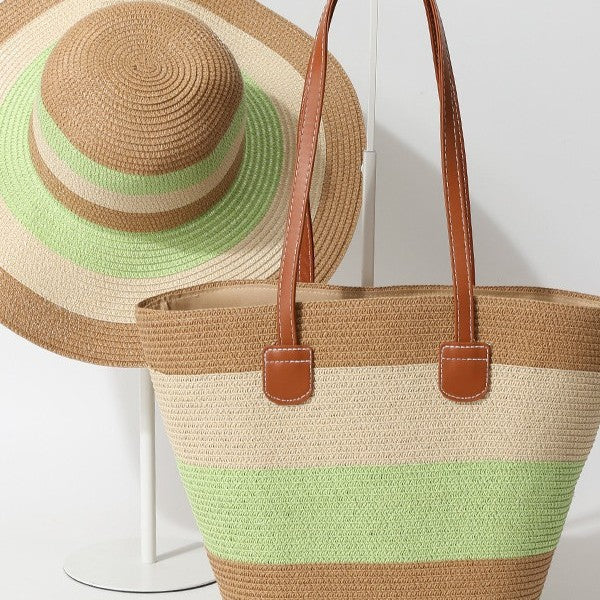 Striped Woven Straw Bag – Summer Large Handheld Tote, Shoulder Commuter Purse