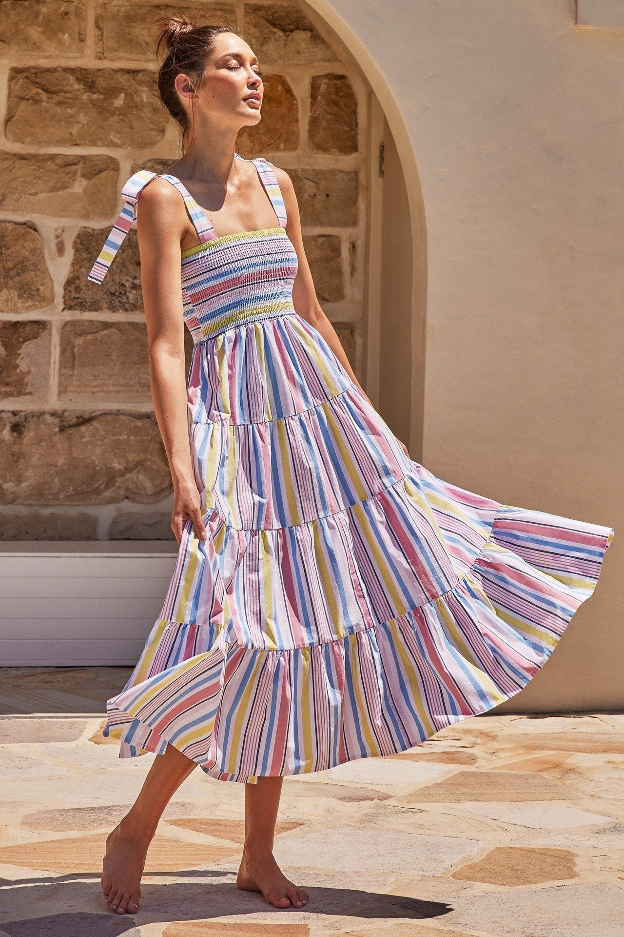 Sleeveless Floral Print Long Suspender Dress - Spice Girl Inspired A-Line Sundress for Tea Party & Casual Wear