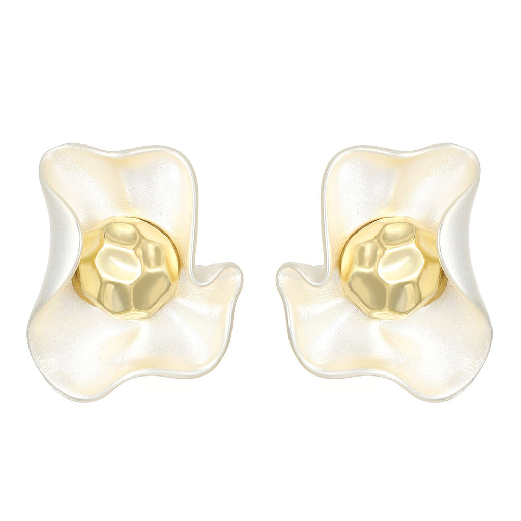 Luxury Matte Wavy Petal Earrings with Geometric Gold Ball Unique Design